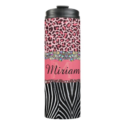 Super Girly Pink Glitter Exotic Leopard Print  Tri Thermal Tumbler