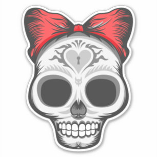 Super Girly Sugar Skull Illustration Sticker