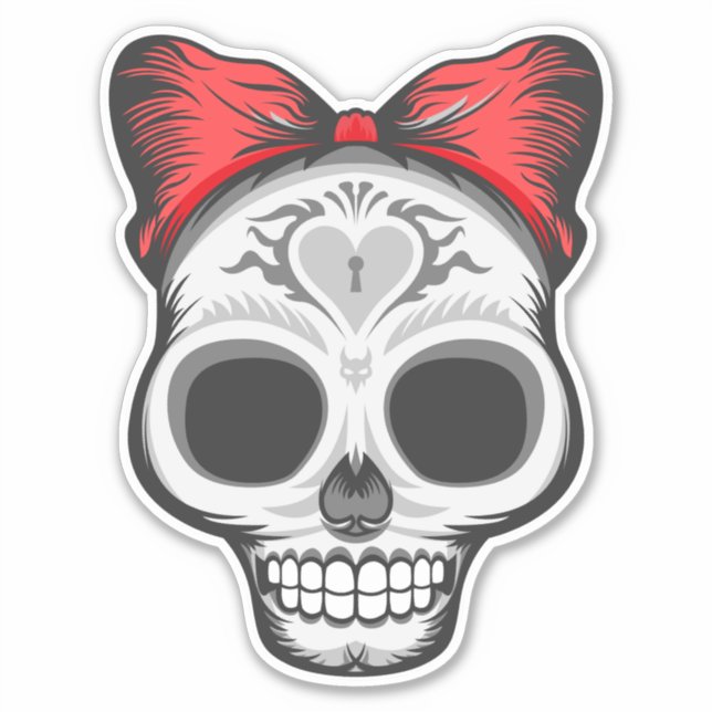 Super Girly Sugar Skull Illustration Sticker (Front)