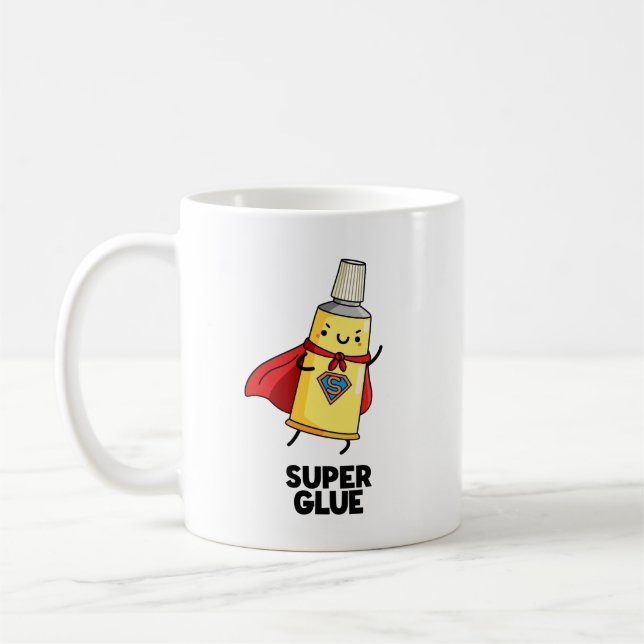 Super Glue Funny Super Hero Pun  Coffee Mug (Left)