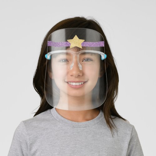 Super Gold Star Hero Purple Glitter Face Shield