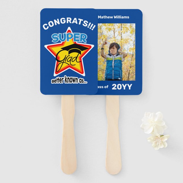 Super Grad Logo-Editable Photo Name Year Hand Fan (Front and Back)
