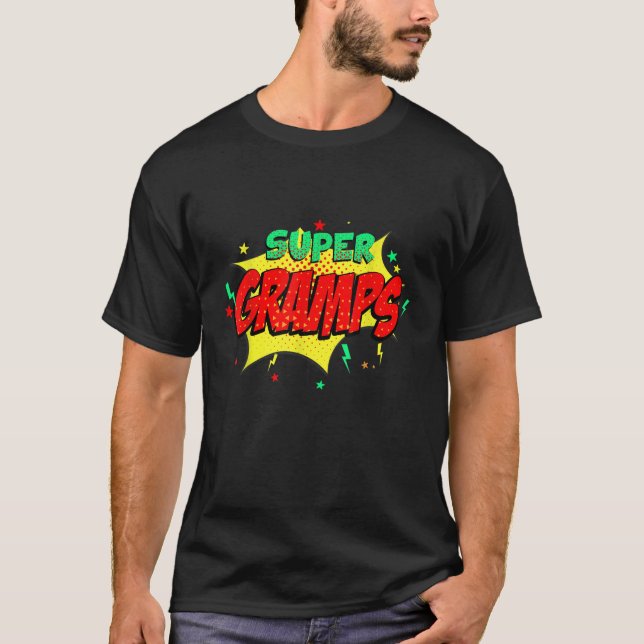 Super Gramps Comic Themed Style Superhero Fathers  T-Shirt (Front)