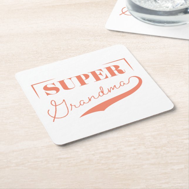 Super Grandma Square Paper Coaster (Angled)