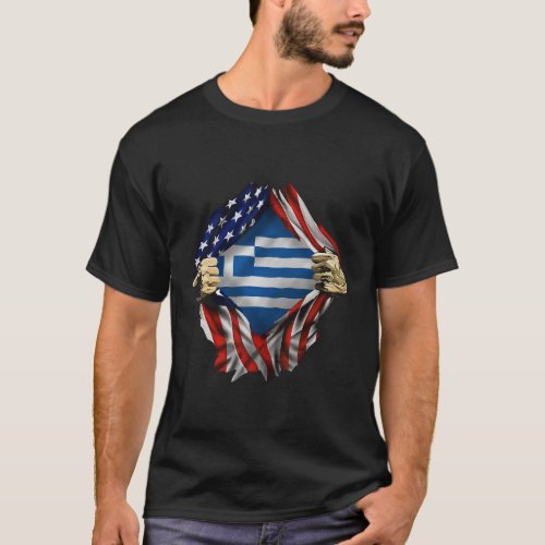  Super Greek Heritage Greece Roots USA Flag T_Shirt