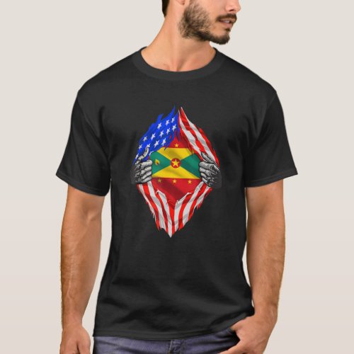 Super Grenadian Proud Grenada Roots USA Flag T_Shirt