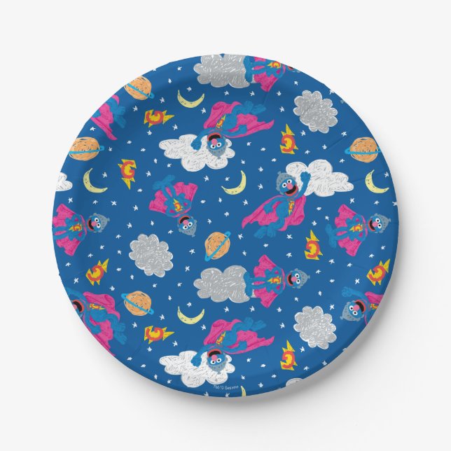 Super Grover 2.0 Night Sky Pattern Paper Plates (Front)