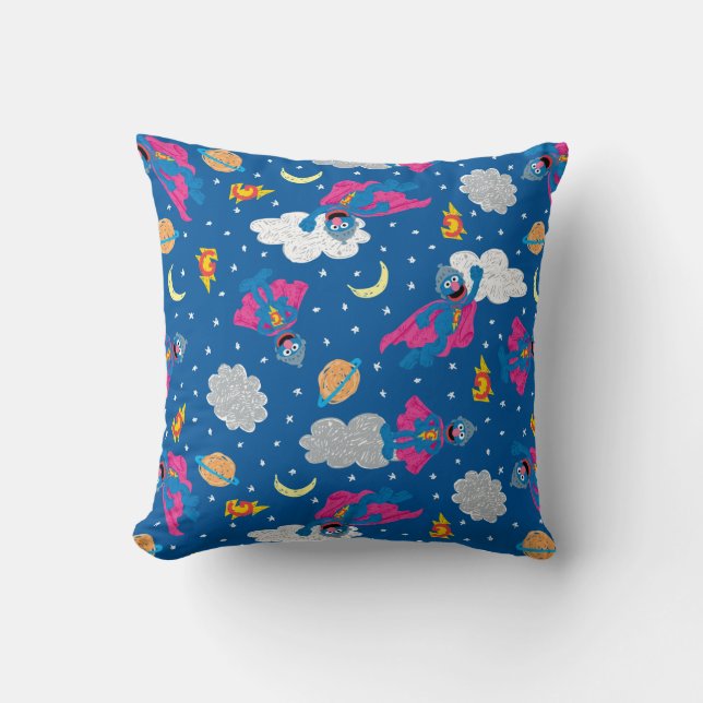 Super Grover 2.0 Night Sky Pattern Throw Pillow (Front)