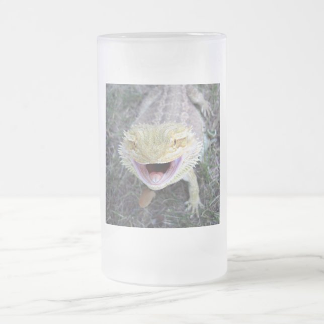 Super Happy Bearded Dragon Frosted Glass Beer Mug (Center)