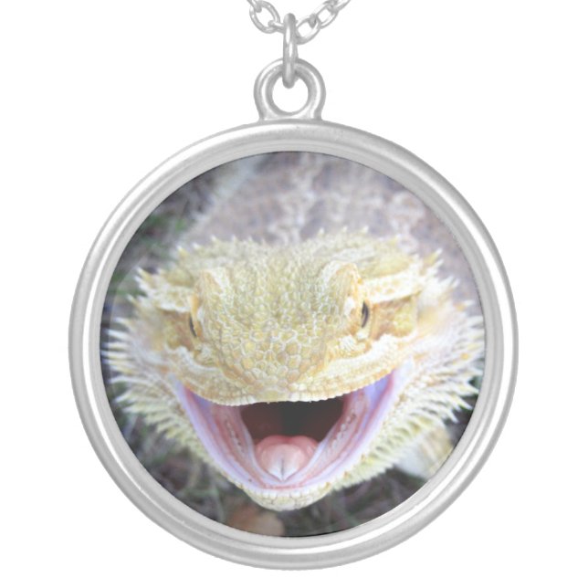 Super Happy Bearded Dragon Silver Plated Necklace (Front)