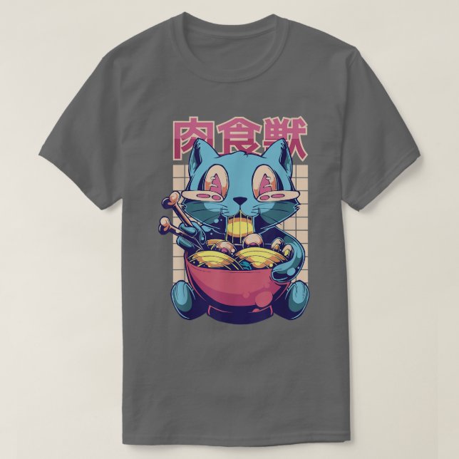 Super happy cat eating ramen Kawaii Cat Anime Japa T-Shirt (Design Front)