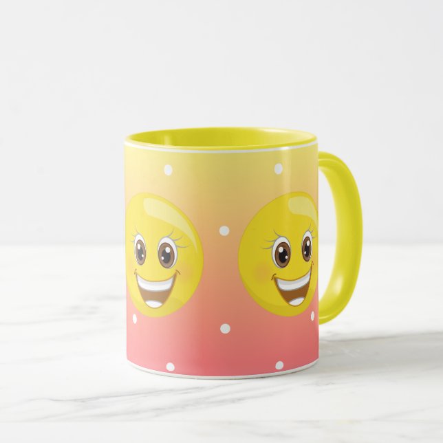 Super Happy Yellow Emoji Dots Mug (Front Right)