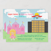 Super Hero and Princess Twins Joint Birthday Party Invitation (Front/Back)