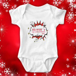 Super Hero Baby`s First Christmas Comic Baby Bodysuit