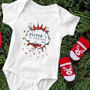 Super Hero Baby`s First Christmas Snowflakes Baby Bodysuit