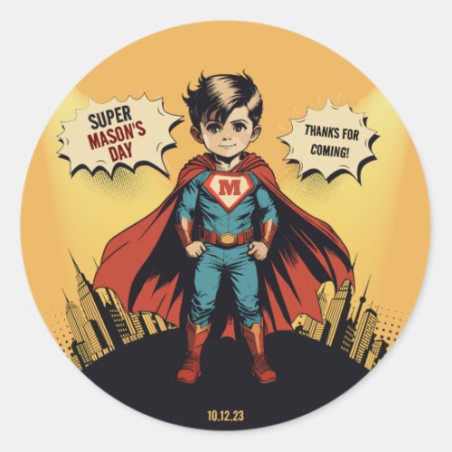 Super Hero birthday boy Classic Round Sticker