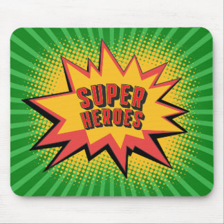SUPER HERO BOOM, GREEN BACKGROUND MOUSE PAD