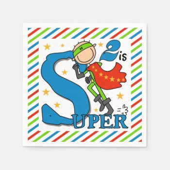 Super Hero Boy 2nd Birthday Paper Napkins by kids_birthdays at Zazzle