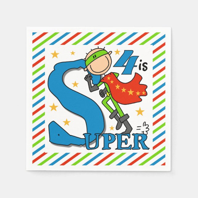 Super Hero Boy 4th Birthday Paper Napkins (Front)