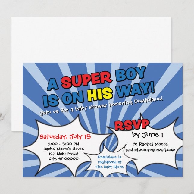 Super Hero Boy Baby Shower Invitation (Front/Back)