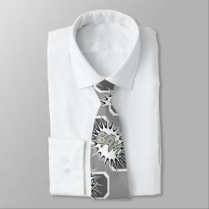 Super Hero Classic Bam! Grayscale Action Bubble Neck Tie