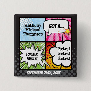 Super Hero Comic Book Adoption, Party Supplies Button