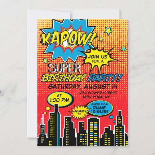 Super Hero Comic Book Birthday Invitation