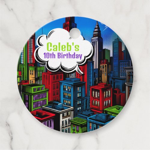 Super Hero Comic Book City Birthday Party Favor Tags