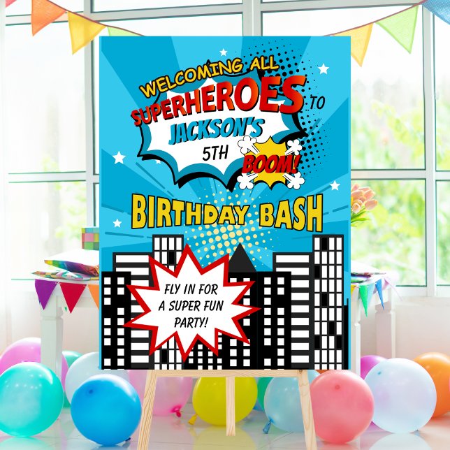 Super Hero Comic Book Style Boy Birthday Blue Foam Board (Creator Uploaded)