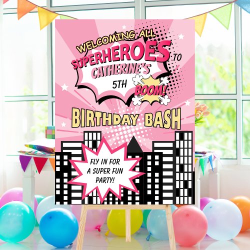 Super Hero Comic Book Style Girl Birthday Pink Foam Board