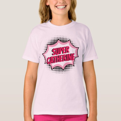 Super Hero Comic Book Style Girly Pink T_Shirt