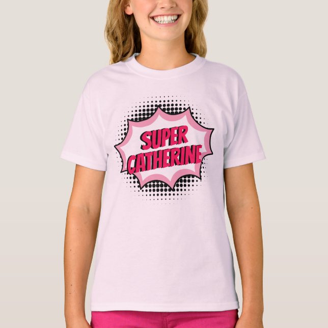 Super Hero Comic Book Style Girly Pink T-Shirt (Front)