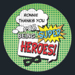 Super Hero Comic Strip Mask Kids Birthday Stickers<br><div class="desc">Modern superheroes thank you stickers with a comic strip theme and your childs name and message. Great for sticking on birthday party bags for your childrens friends to take home!</div>