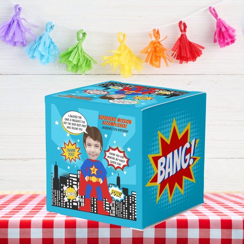 Super Hero Comic Style Boy Birthday Photo Favor Boxes