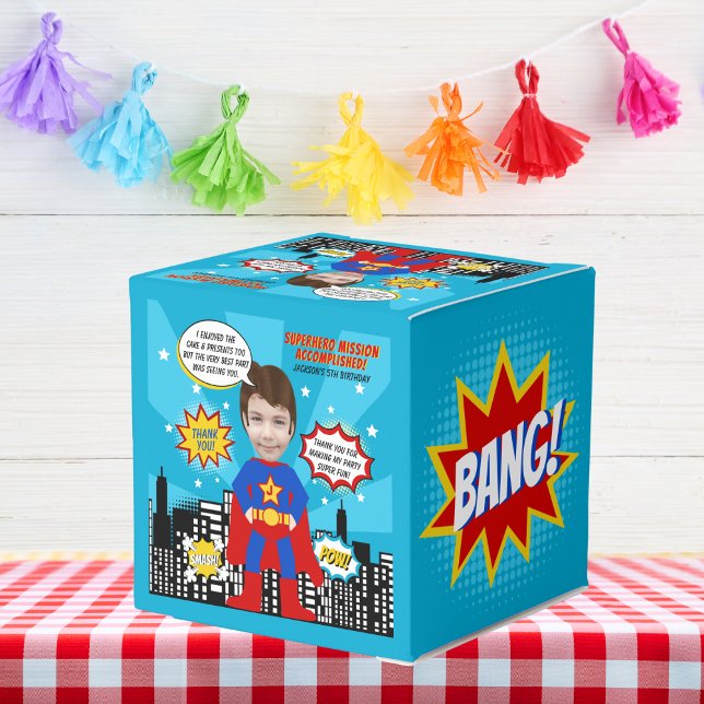 Super Hero Comic Style Boy Birthday Photo Favor Boxes (Creator Uploaded)
