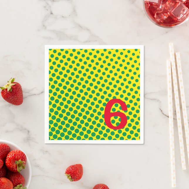 Super Hero Comics Green Yellow Dots Birthday AGE Napkins (Insitu)