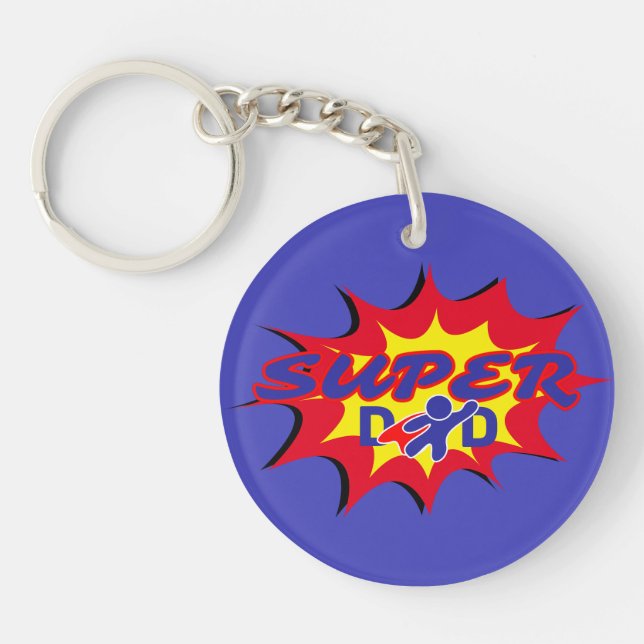 Super Hero Dad Comic Book Father's Day  Keychain (Front)