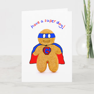 super hero gingerbread man character birthday card