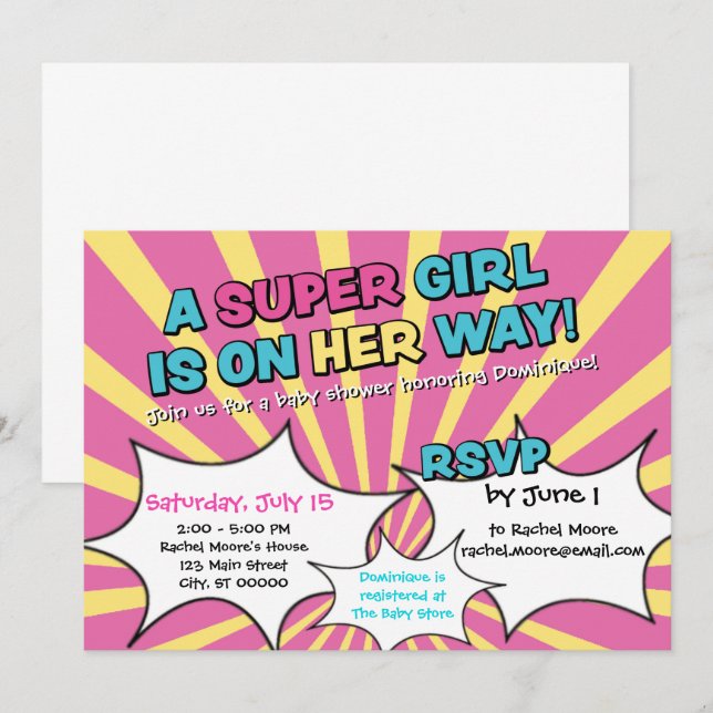 Super Hero Girl Baby Shower Invitation (Front/Back)