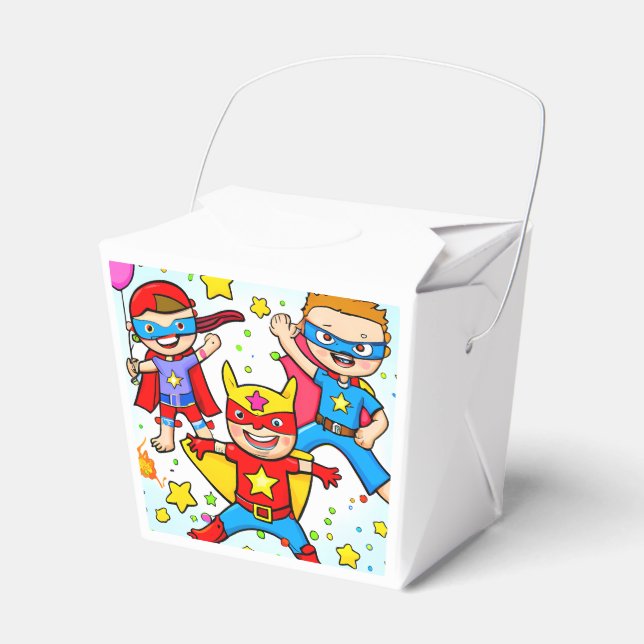 Super Hero Kids Birthday Party Favor Box (Front Side)