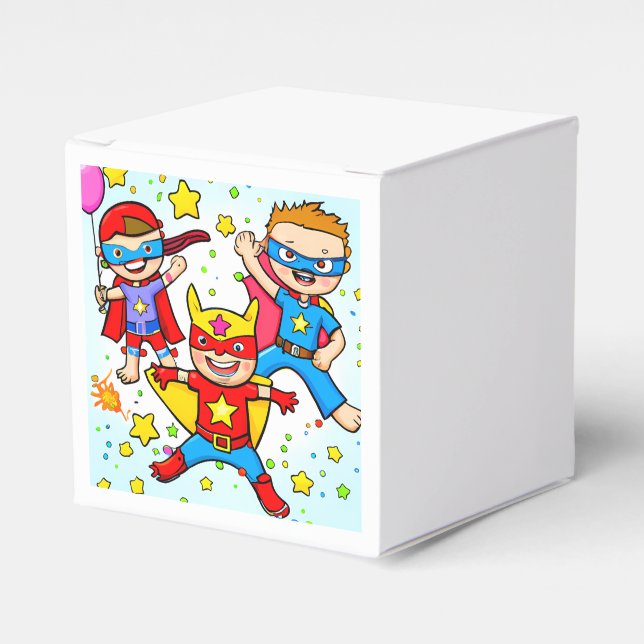 Super Hero Kids Square Birthday Party Favor Box (Front Side)