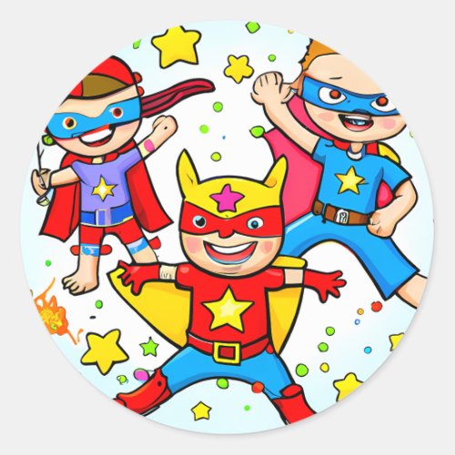 Super Hero Kids Themed Birthday Party Sticker