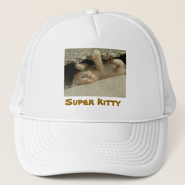 Super Hero Kitty Cat Humor Trucker Hat (Front)