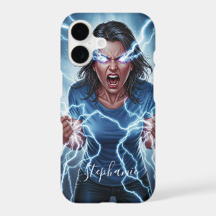 Super Hero Lightning Electricity Woman Blue iPhone 17 Case