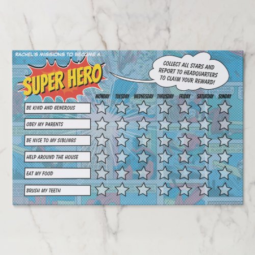 Super Hero Missions Behaviour Chart For 6 Weeks Paper Pad