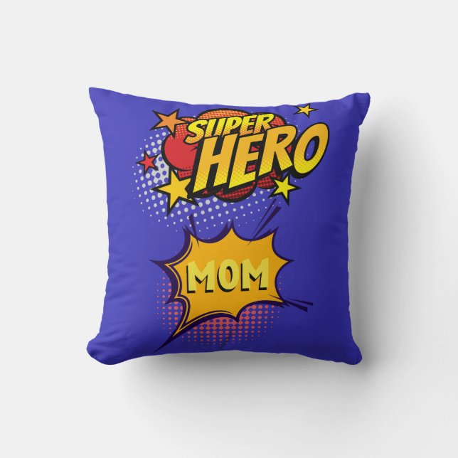 Super Hero Mom Comic Book Style Throw Pillow (Front)