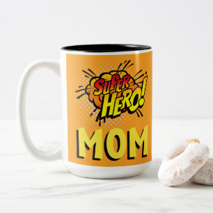 Super Hero Mom Comic Book Style Two-Tone Coffee Mug