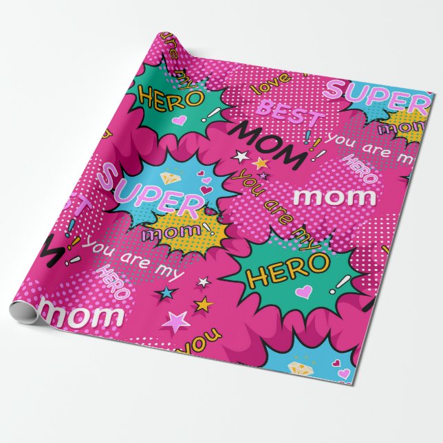 Super Hero Mom Comic Wrapping Paper (Unrolled)