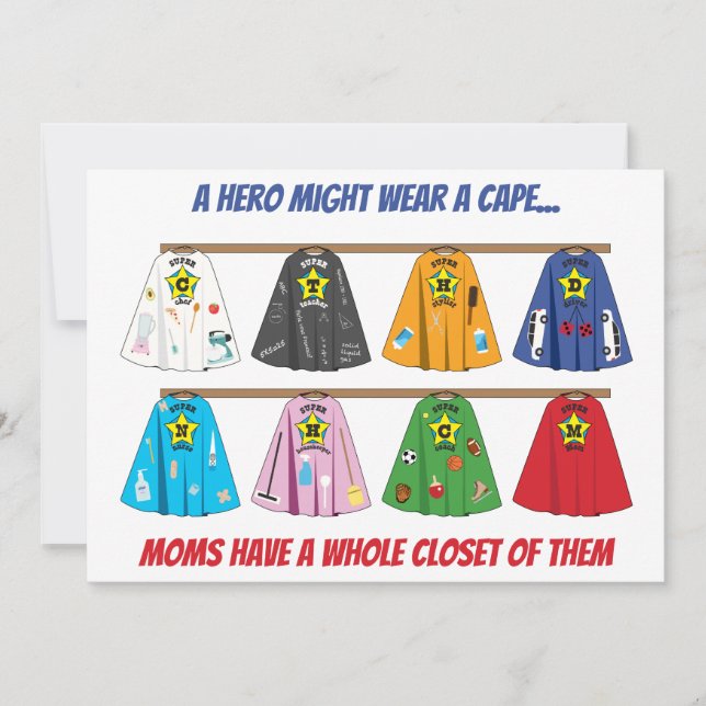 Super Hero Mom Many Capes Humorous Flat Holiday Card (Front)