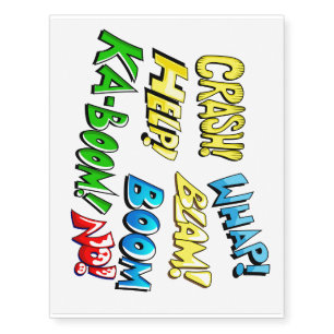 Super Hero Pop Art Kids Designs Temporary Tattoos